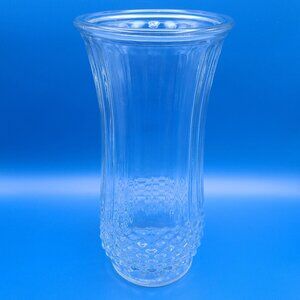 Vintage Hoosier Glass Diamond Point & Ribbed Clear Vase 4089-A 9.75"